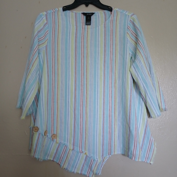 Ali Miles Top Womens 1x Striped Linen Cotton Colorful Assymetrical‎ Lagenlook - Picture 1 of 12
